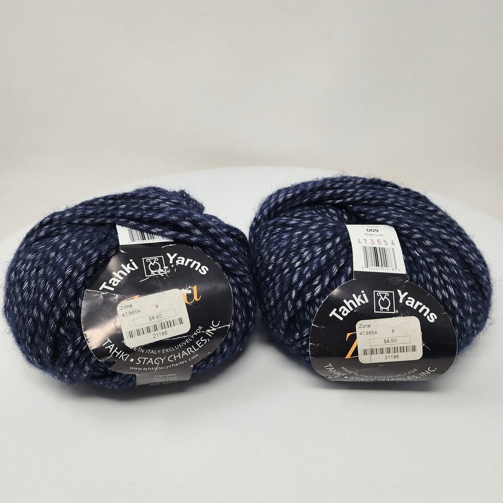 Tahki Yarns Zona Blue 9 Indigo Cotton Wool Acrylic Blend 50g (1.76 ounces) Italy